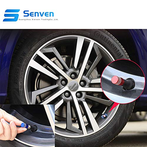 Senven 25 pcs Tapas de vástago de válvula de aluminio de color, Tapones antipolvo de válvula de neumático Coche, Camiones, Bicicleta para prevenir fugas de aire, Verde, rojo, azul, morado, dorado