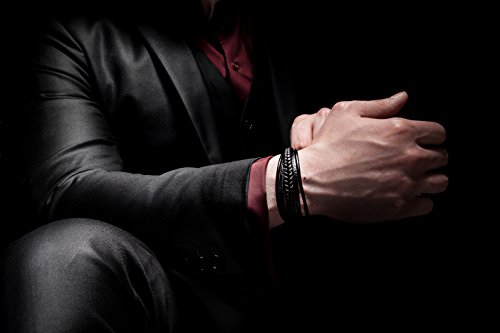 SERASAR 21cm Negro Pulsera de Cuero Hombre Chico Pulseras Hombres Brazalete Brazaletes Pulso Muñequera Muñequeras Bisuteria Bisutería Joyeria Nudos Cuerda Cuerdas Bracelet Men Jewellery Unisex Ancha