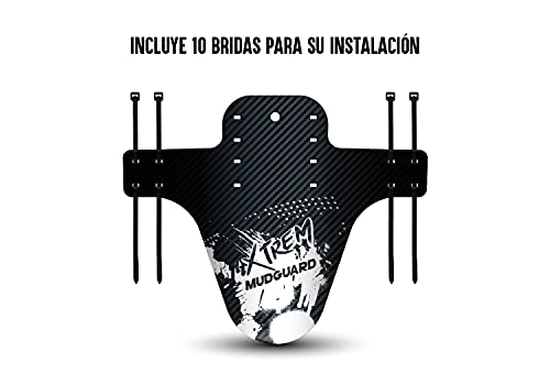 Seribas Guardabarros Bicicleta de Montaña (2 unds) Delantero y Trasero, Incluye Bridas, Apariencia Carbono MTB Color Blanco.