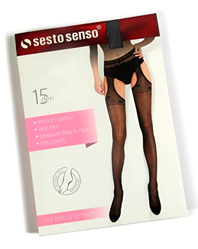 Sesto Senso 3 pares de Medias Lencería Liguero Muslo Panti Mujer 15 den Con Agujeros Entrepierna 3 Negras