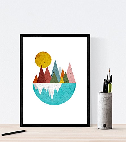 Set de 4 láminas para enmarcar, Cuatro posters con imágenes de Montañas geométricas. Láminas estilo nordico. Decoración de hogar. (A4)