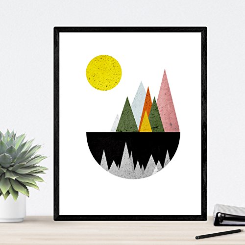 Set de 4 láminas para enmarcar, Cuatro posters con imágenes de Montañas geométricas. Láminas estilo nordico. Decoración de hogar. (A4)
