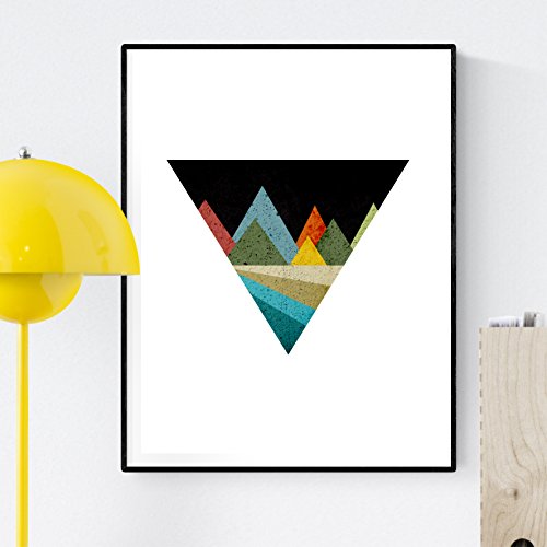 Set de 4 láminas para enmarcar, Cuatro posters con imágenes de Montañas geométricas. Láminas estilo nordico. Decoración de hogar. (A4)