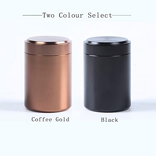 Set of 2 Botes para té,Tarro Hermético de Cocina,para Té, Azúcar, Granos de Café, Legumbres, para Evitar Aparición de Aromas Extraños y Alimentos Oxidación, Aluminio Latas (negro y Oro cafe)