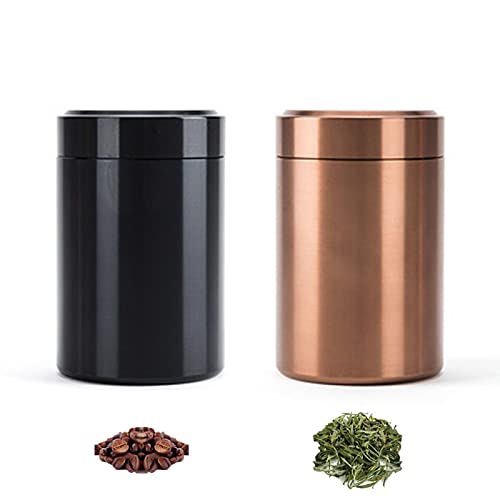 Set of 2 Botes para té,Tarro Hermético de Cocina,para Té, Azúcar, Granos de Café, Legumbres, para Evitar Aparición de Aromas Extraños y Alimentos Oxidación, Aluminio Latas (negro y Oro cafe)