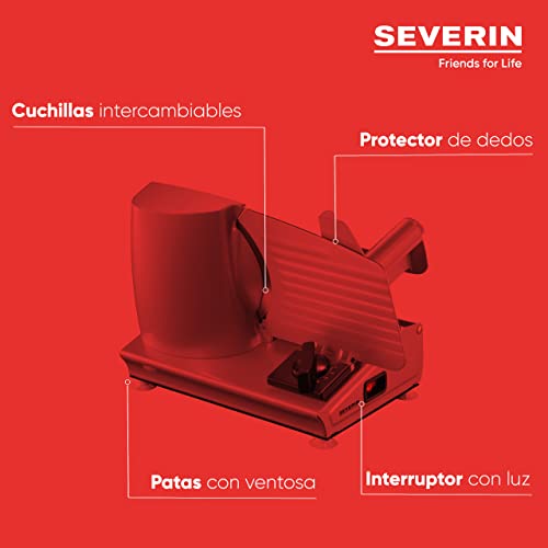 SEVERIN Cortafiambres, loncheador con dos cuchillas de acero inoxidable extraíbles, cortafiambres eléctrico con protector de dedos y recogedor de restos, 180 W, plateado, AS 3915