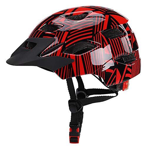 SFBBBO Casco Bicicleta 2020 nuevos Cascos de Bicicleta ultraligeros para niños, Casco Deportivo de Patinaje de Ciclismo Ligero para Bicicleta con Gorra de luz de Seguridad roja