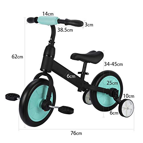 Sfeomi Bicicleta de Equilibrio para Niños 12 Pulgadas Bici para Niños con Pedales Desmontables Bicicleta de Equilibrio Infantil con Rueda Auxiliar (Azul)