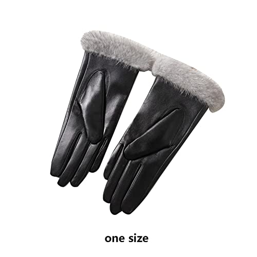 SFF Guantes Moto Guantes De Cuero Pantalla Táctil For Mujer Invierno Más Velvet Guantes Cálidos For Montar Guantes De Conducción Guantes Ciclismo (Color : Black, tamaño : One Size)