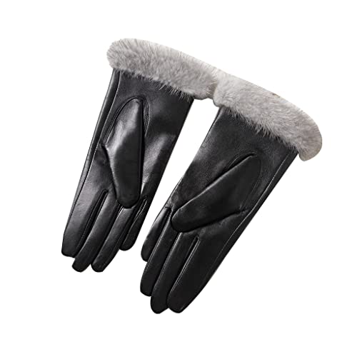 SFF Guantes Moto Guantes De Cuero Pantalla Táctil For Mujer Invierno Más Velvet Guantes Cálidos For Montar Guantes De Conducción Guantes Ciclismo (Color : Black, tamaño : One Size)