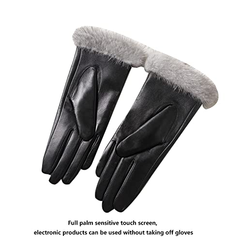 SFF Guantes Moto Guantes De Cuero Pantalla Táctil For Mujer Invierno Más Velvet Guantes Cálidos For Montar Guantes De Conducción Guantes Ciclismo (Color : Black, tamaño : One Size)