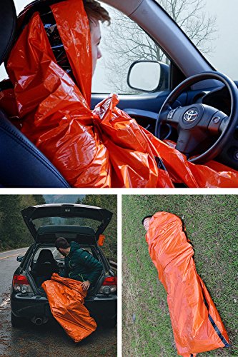 Shayson Saco de Emergencia Dormir,Aislamiento Térmico, Exterior Brillante Naranja Fácil de Localizar Portátil,para Acampar Supervivencia Al Aire Libre 2 Pack