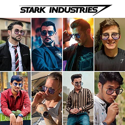 SHEEN KELLY Retro Gafas de sol Tonny Stark Marco de metal para hombres mujeres Gafas de sol Iron Man cuadradas