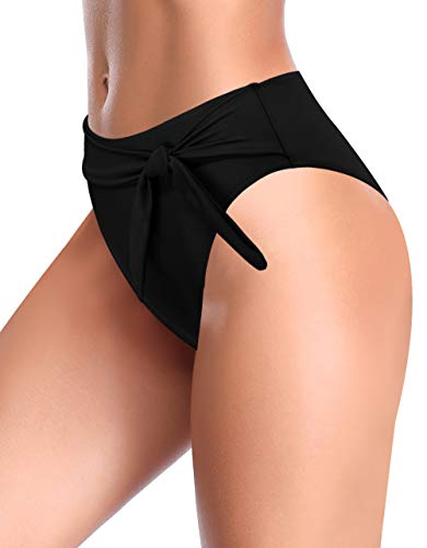 SHEKINI Traje de Baño para Mujer Abdominal Cintura Alta de Bikini Pantalones de natación Ruched Color Sólido Bañadores Retro Ropa de Playa Bikini Bragas (Negro D, M)