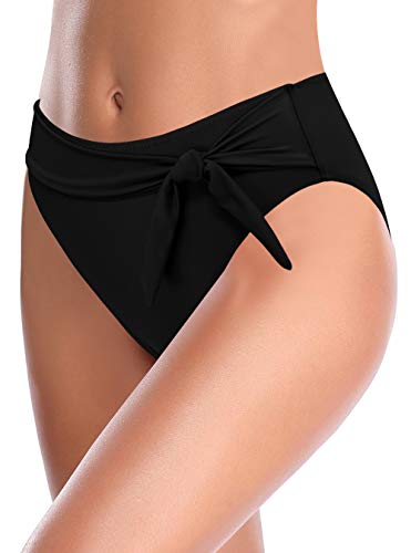 SHEKINI Traje de Baño para Mujer Abdominal Cintura Alta de Bikini Pantalones de natación Ruched Color Sólido Bañadores Retro Ropa de Playa Bikini Bragas (Negro D, M)