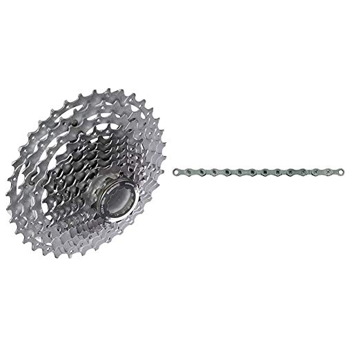 SHIMANO Deore XT CSM77110136 - Cassette de piñones, 10 Velocidades + Deore XT CNHG95 - Cadena para Bicicleta XT 10 velocidades, 116 Eslabones