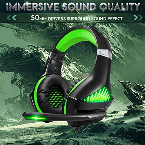 ShinePick Cascos para Xbox One, Auriculares Gaming PS4 con Micrófono Graba Tu Voz 3.5mm Puerto Compatible con Xbox One PC Laptops y Otros Equipos(Verde)