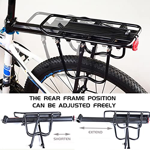 SHINESTONE BICYEWIN - Portaequipajes para asiento trasero trasero de bicicleta, soporte para alforjas bolsas, carga de 50 kg, aleación de aluminio ajustable con reflector para ciclismo (negro)