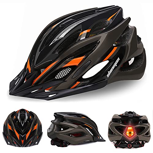 Shinmax Casco Bicicleta Adulto con Visera,Certificado CE Casco de Bicicleta con luz LED Casco Bicicleta Hombre Mujere MTB Casco Bici Casco Ciclismo para Montaña Ajustable Casco para Bicicleta 57-62cm