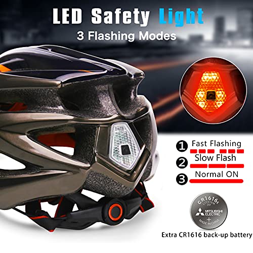 Shinmax Casco Bicicleta Adulto con Visera,Certificado CE Casco de Bicicleta con luz LED Casco Bicicleta Hombre Mujere MTB Casco Bici Casco Ciclismo para Montaña Ajustable Casco para Bicicleta 57-62cm