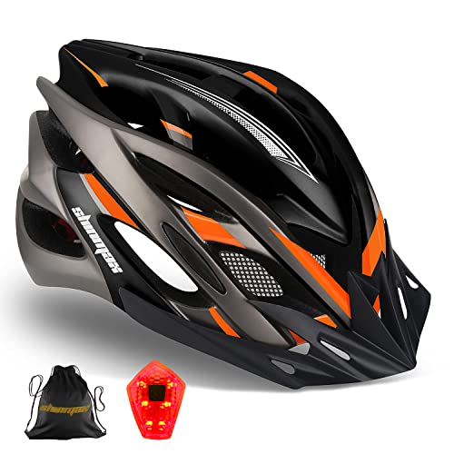 Shinmax Casco Bicicleta Adulto con Visera,Certificado CE Casco de Bicicleta con luz LED Casco Bicicleta Hombre Mujere MTB Casco Bici Casco Ciclismo para Montaña Ajustable Casco para Bicicleta 57-62cm