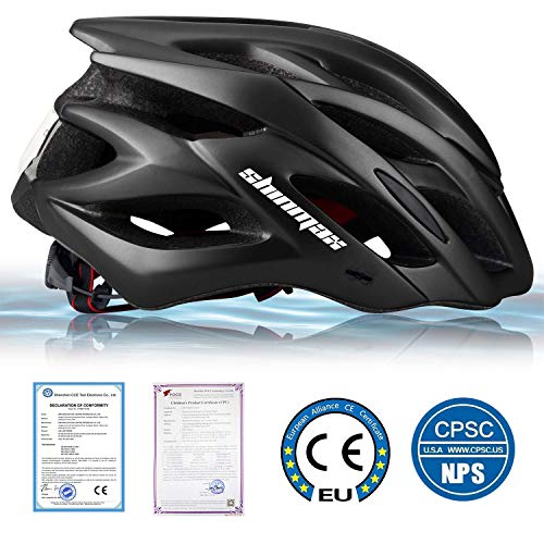 Shinmax Casco Bicicleta Adulto con Visera,Certificado CE Casco de Bicicleta con luz LED Casco Bicicleta Hombre Mujere MTB Casco Bici Casco Ciclismo para Montaña Ajustable Casco para Bicicleta 57-62cm