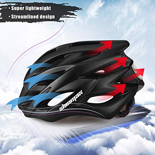 Shinmax Casco Bicicleta Adulto con Visera,Certificado CE Casco de Bicicleta con luz LED Casco Bicicleta Hombre Mujere MTB Casco Bici Casco Ciclismo para Montaña Ajustable Casco para Bicicleta 57-62cm