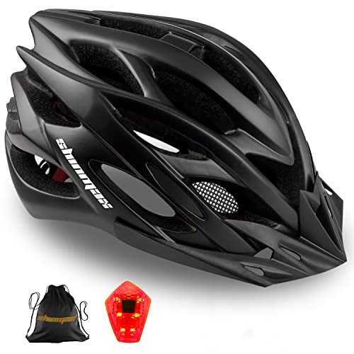 Shinmax Casco Bicicleta Adulto con Visera,Certificado CE Casco de Bicicleta con luz LED Casco Bicicleta Hombre Mujere MTB Casco Bici Casco Ciclismo para Montaña Ajustable Casco para Bicicleta 57-62cm