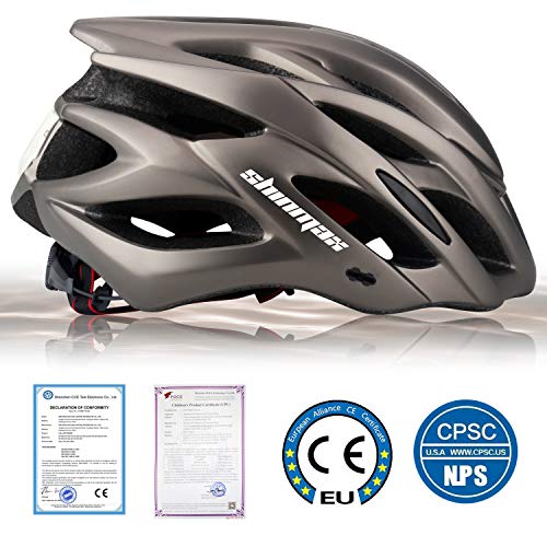 Shinmax Casco Bicicleta Adulto con Visera,Certificado CE Casco de Bicicleta con luz LED Casco Bicicleta Hombre Mujere MTB Casco Bici Casco Ciclismo para Montaña Ajustable Casco para Bicicleta 57-62cm