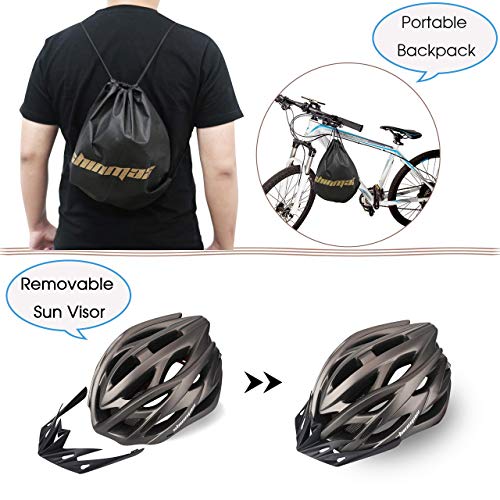 Shinmax Casco Bicicleta Adulto con Visera,Certificado CE Casco de Bicicleta con luz LED Casco Bicicleta Hombre Mujere MTB Casco Bici Casco Ciclismo para Montaña Ajustable Casco para Bicicleta 57-62cm