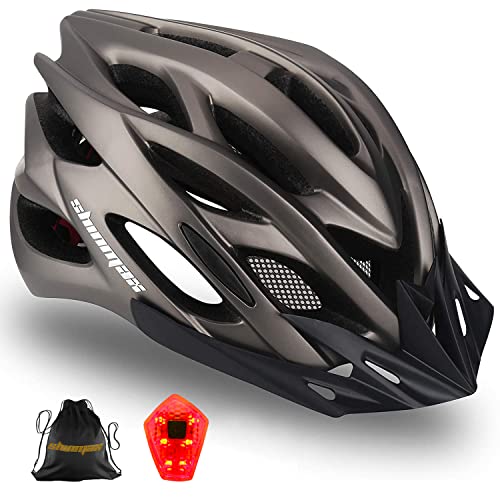 Shinmax Casco Bicicleta Adulto con Visera,Certificado CE Casco de Bicicleta con luz LED Casco Bicicleta Hombre Mujere MTB Casco Bici Casco Ciclismo para Montaña Ajustable Casco para Bicicleta 57-62cm