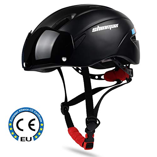 Shinmax Casco Bicicleta Certificato CE, Casco Bici Adulto con Occhiali Magnetici Staccabili Visiera Shield for Hombres Mujeres Casco da Bicicletta Mountain & Road Regolabile Protezione Ski & Snowboard