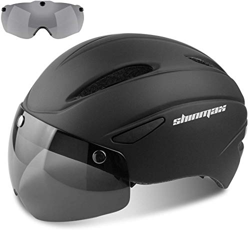 Shinmax Casco Bicicleta Certificato CE, Casco Bici Adulto con Occhiali Magnetici Staccabili Visiera Shield for Hombres Mujeres Casco da Bicicletta Mountain & Road Regolabile Protezione Ski & Snowboard