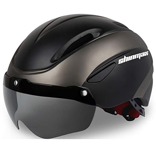 Shinmax Casco Bicicleta Certificato CE, Casco Bici Adulto con Occhiali Magnetici Staccabili Visiera Shield for Hombres Mujeres Casco da Bicicletta Mountain & Road Regolabile Protezione Ski & Snowboard