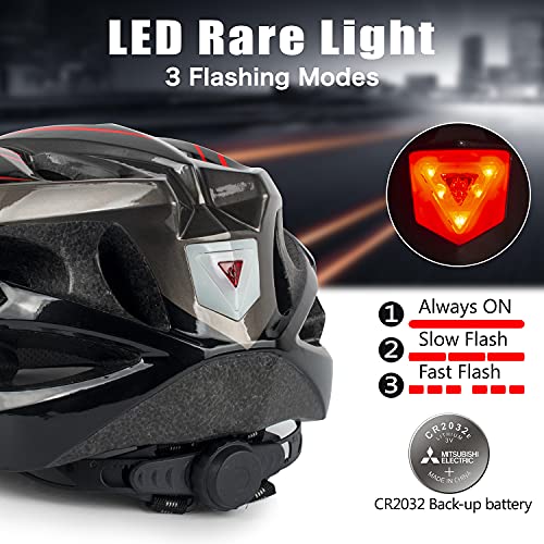 Shinmax Casco Bicicleta con luz, Certificación CE,con Visera Magnética Seguridad Ajustable Desmontable Deporte Gafas de Protección Ligera para Montar Ski & Snowboard Unisex Cascos Bici Adultos 56-62cm