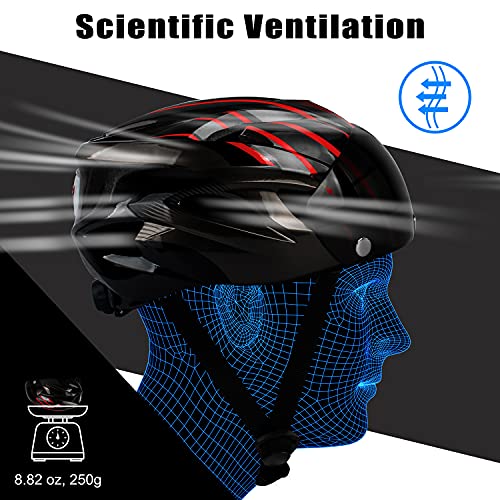 Shinmax Casco Bicicleta con luz, Certificación CE,con Visera Magnética Seguridad Ajustable Desmontable Deporte Gafas de Protección Ligera para Montar Ski & Snowboard Unisex Cascos Bici Adultos NR-096