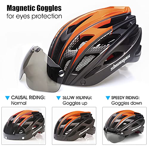 Shinmax Casco Bicicleta con luz, Certificación CE,con Visera Magnética Seguridad Ajustable Desmontable Deporte Gafas de Protección Ligera para Montar Ski & Snowboard Unisex Cascos Bici Adultos NR-096