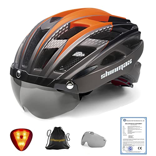 Shinmax Casco Bicicleta con luz, Certificación CE,con Visera Magnética Seguridad Ajustable Desmontable Deporte Gafas de Protección Ligera para Montar Ski & Snowboard Unisex Cascos Bici Adultos NR-096