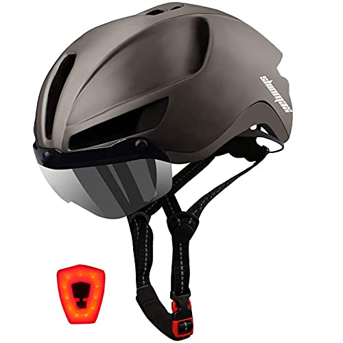 Shinmax Casco Bicicleta,Casco Bicicleta Adulto para con Magnética Visera,Casco MTB con Luz LED Recargable & Cuerda de Seguridad Reflectante,Cascos Bicicleta Montaña,Casco de Bicicleta 57-62CM (RC-088)