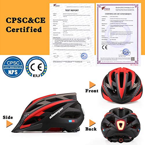 Shinmax Casco de Bicicleta con Luz LED USB Visera Desmontable Ajustable con Certificación CE Casco de Bicicleta BMX Scooter Montaña y Carretera Especializado para Adultos Casco Bicicleta con Mochila