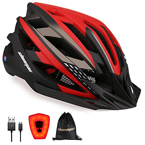 Shinmax Casco de Bicicleta con Luz LED USB Visera Desmontable Ajustable con Certificación CE Casco de Bicicleta BMX Scooter Montaña y Carretera Especializado para Adultos Casco Bicicleta con Mochila