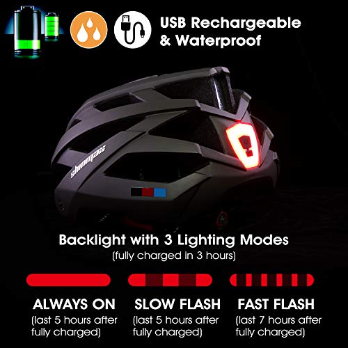 Shinmax Casco de Bicicleta con Luz LED USB Visera Desmontable Ajustable con Certificación CE Casco de Bicicleta BMX Scooter Montaña y Carretera Especializado para Adultos Casco Bicicleta con Mochila