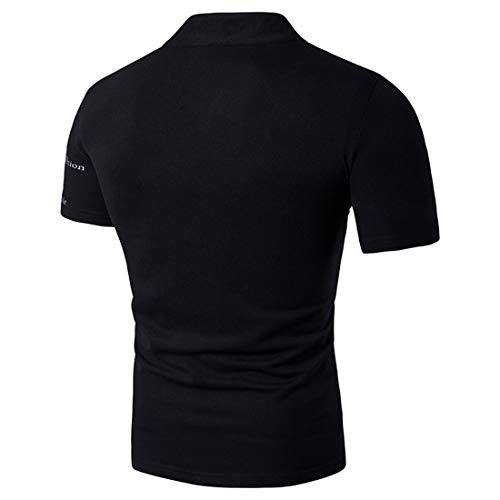 Shirt Hombres Estiramiento Transpirable Cuello En V Hombres T-Shirt Verano Cuello Alto Estampado Letras Manga Corta Shirt Hombres Ocio Fitness Hombres Shirt Deportiva B-Black XXL