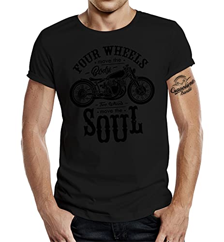 Shirtzshop - Camiseta de motorista con texto en inglés "Two Wheels Move The Sou Negro M