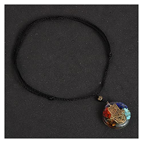 SHOYY 7 Chip DE Piedra Chip Gravel Mano Collar DE LA Manera Pendiente PENDIO PENDOLUM JOYERÍA DE Resina (Metal Color : Hand 7 Chakras S)