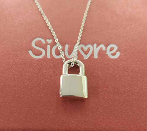 Sicuore Collar Colgante Candado - Plata De Ley 925 Incluye Cadena De Plata De 45cm Y Estuche para Regalo