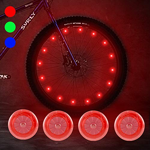 Sidaqi 4 Luces de radios de Bicicleta Rojas con Impermeables, Modo Intermitente Incluido y batería, Luces de Rueda de Bicicleta Frescas para Ciclismo Seguro