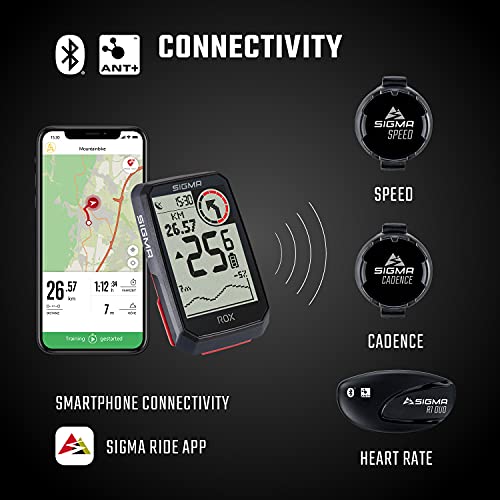 SIGMA SPORT ROX 4.0 Negro | Ciclocomputador inalámbrico GPS y navegación, con soporte GPS | Navegación GPS en exteriores con altimetría