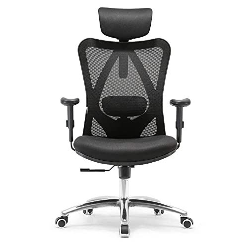 SIHOO Silla Ergonómica de Oficina, Silla de Escritorio con Soporte Lumbar Ajustables, Reposacabezas y Apoyabrazos, Malla Giratoria, Mecanismo de Inclinación, Carga máxima de 150 kg/ 330LB