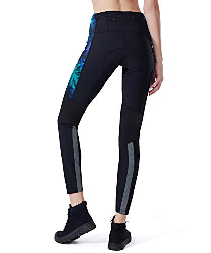 SILIK Pantalones de Ciclismo Acolchados Leggings Damas Largos Bolsillos de Bicicleta de montaña Medias Verde Azur XXL